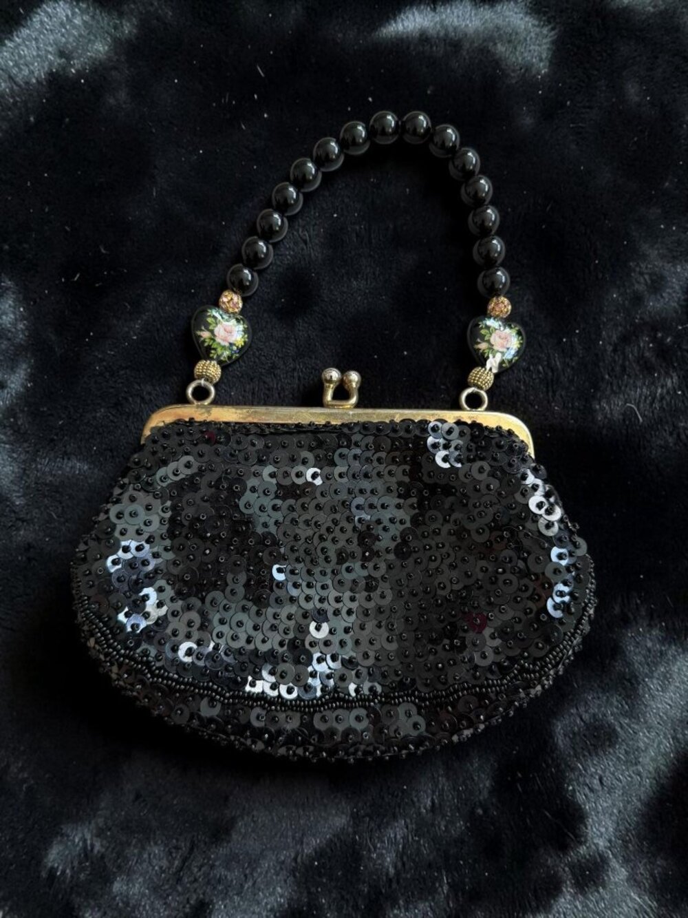 LILY SCOTT Vintage Black Beaded Cocktail Bag Clutch
